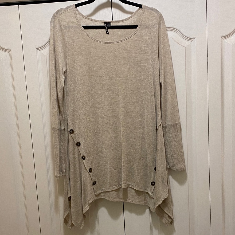 HeartSoul Beige Asymmetrical Tunic with Button Accents